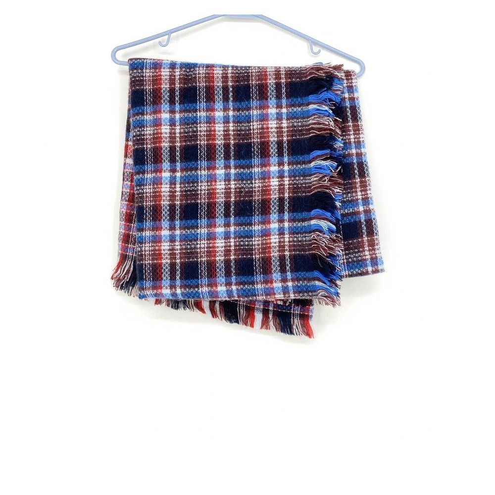 Treasure & Bond Womens Shawl Wrap‎ Scarf Blue Red White Plaid 52x52”